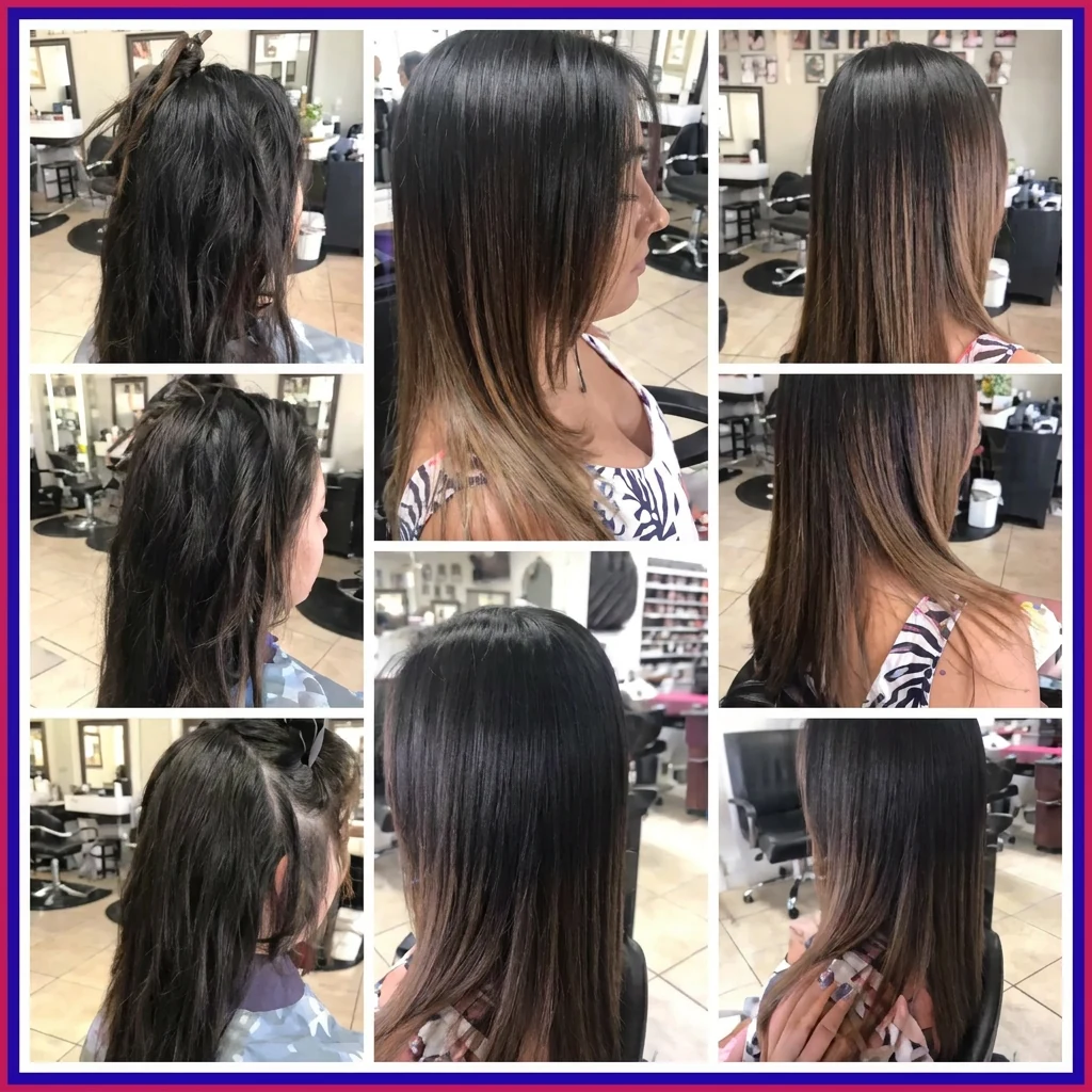 Cabello largo castaño liso y sedoso tras alisado