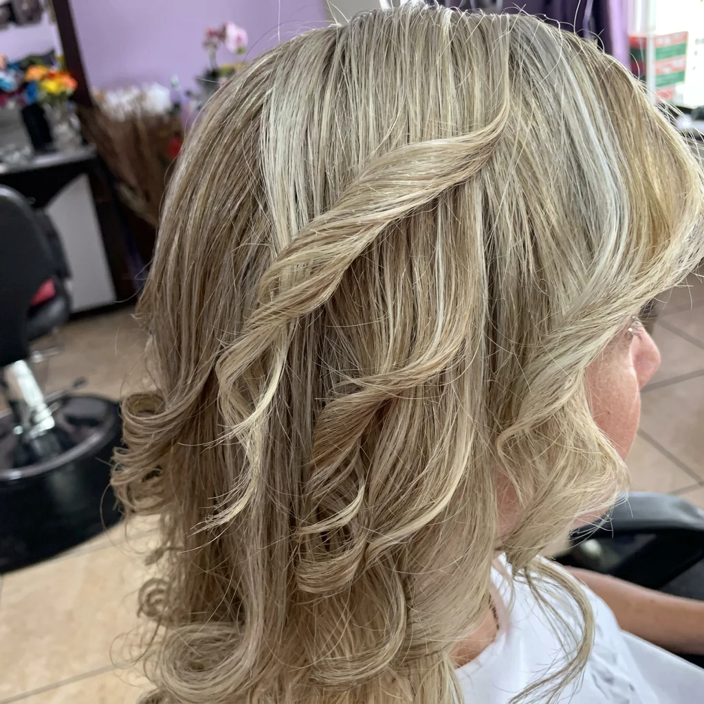 Ondas rubias suaves peinadas en el salón