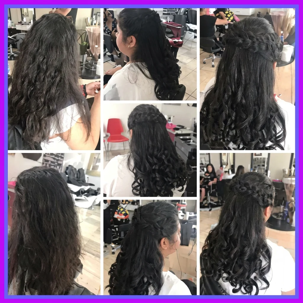 Peinado de rizos definidos en cabello largo oscuro