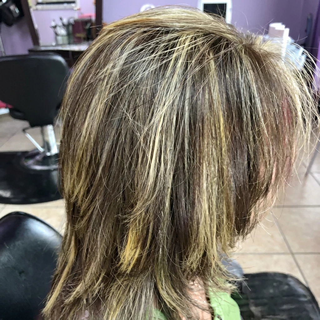 Corte en capas con mechas rubias e iluminaciones