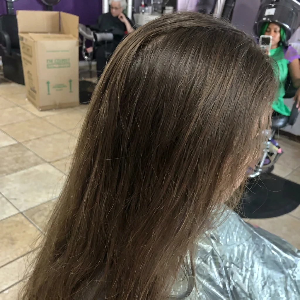Secado con brillo espejo en cabello castaño oscuro