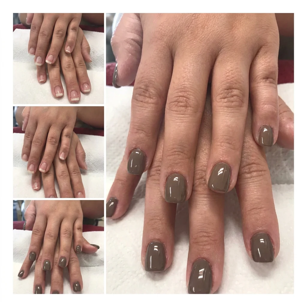 Uñas en gel color verde oliva oscuro