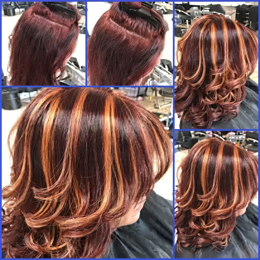 Bob con mechas cobrizas y rojas de alta dimensión