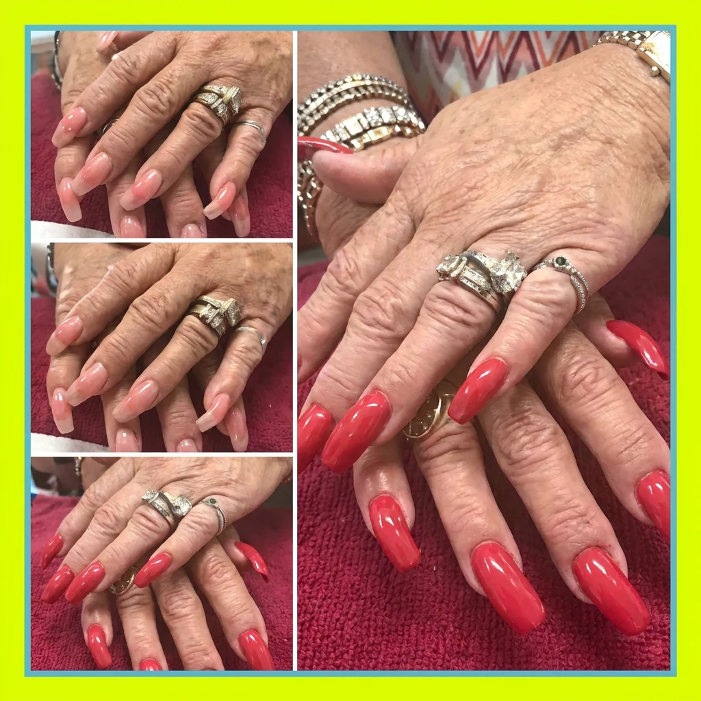 Uñas largas esmaltadas en rojo intenso