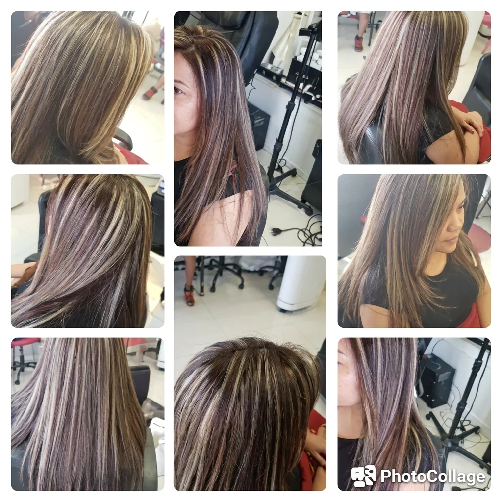 Mechas cenizas y plateadas en cabello castaño