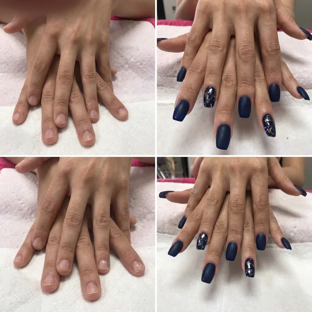 Uñas en gel azul marino con acabado brillante